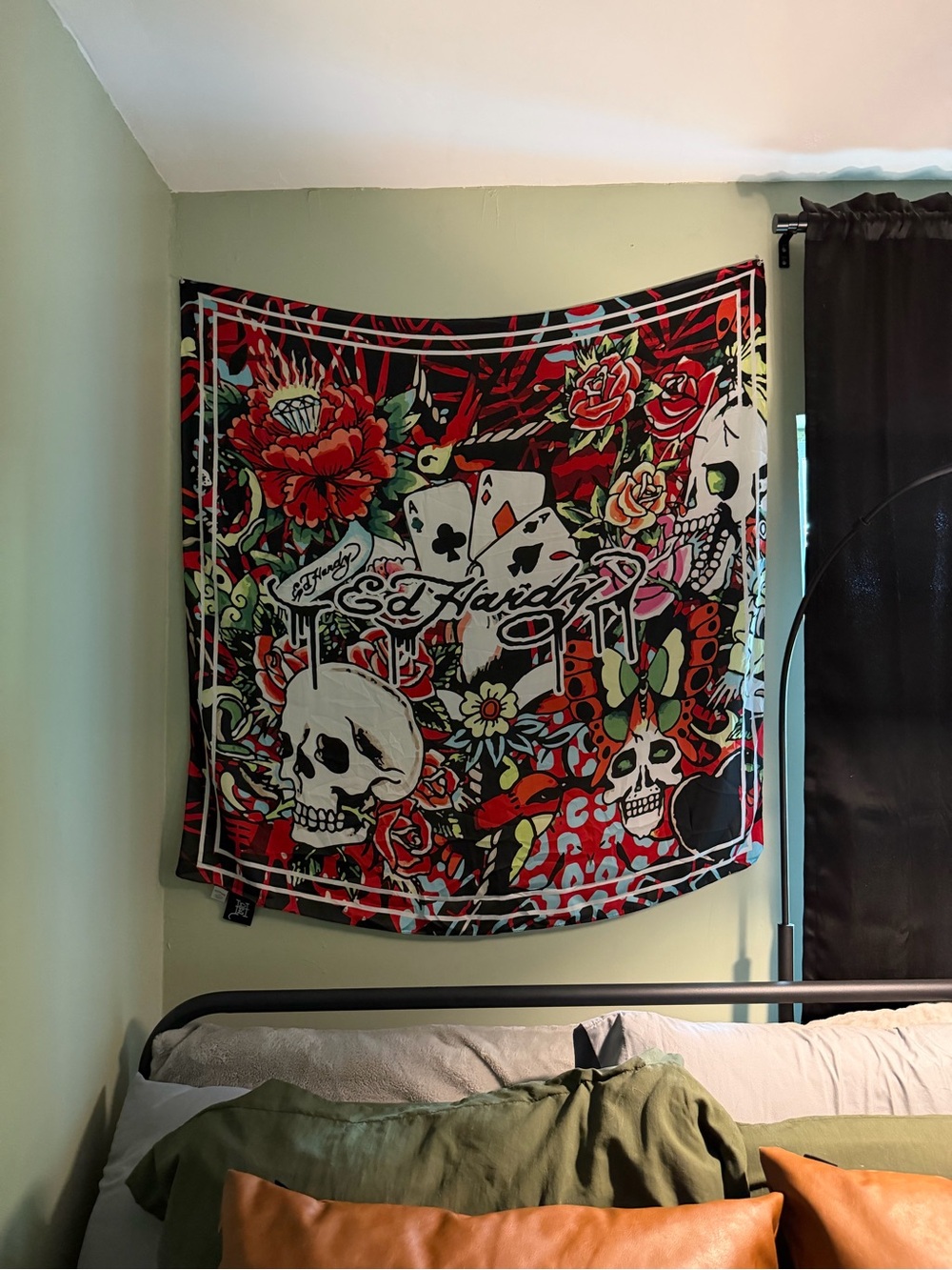 Ed Hardy Black, Red and White Skull & Floral Tapestry